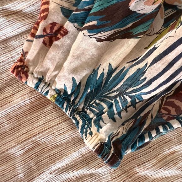 Johnny Was JW Workshop Blouse Women Small Tan Embroidered Sleeve Tassel Tie Boho - Picture 9 of 12